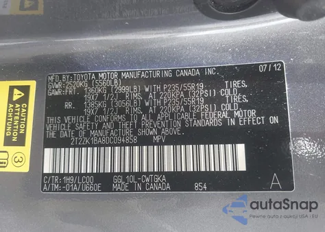 2013 Lexus Rx 350 from USA, damaged, VIN 2T2ZK1BA8DC094858